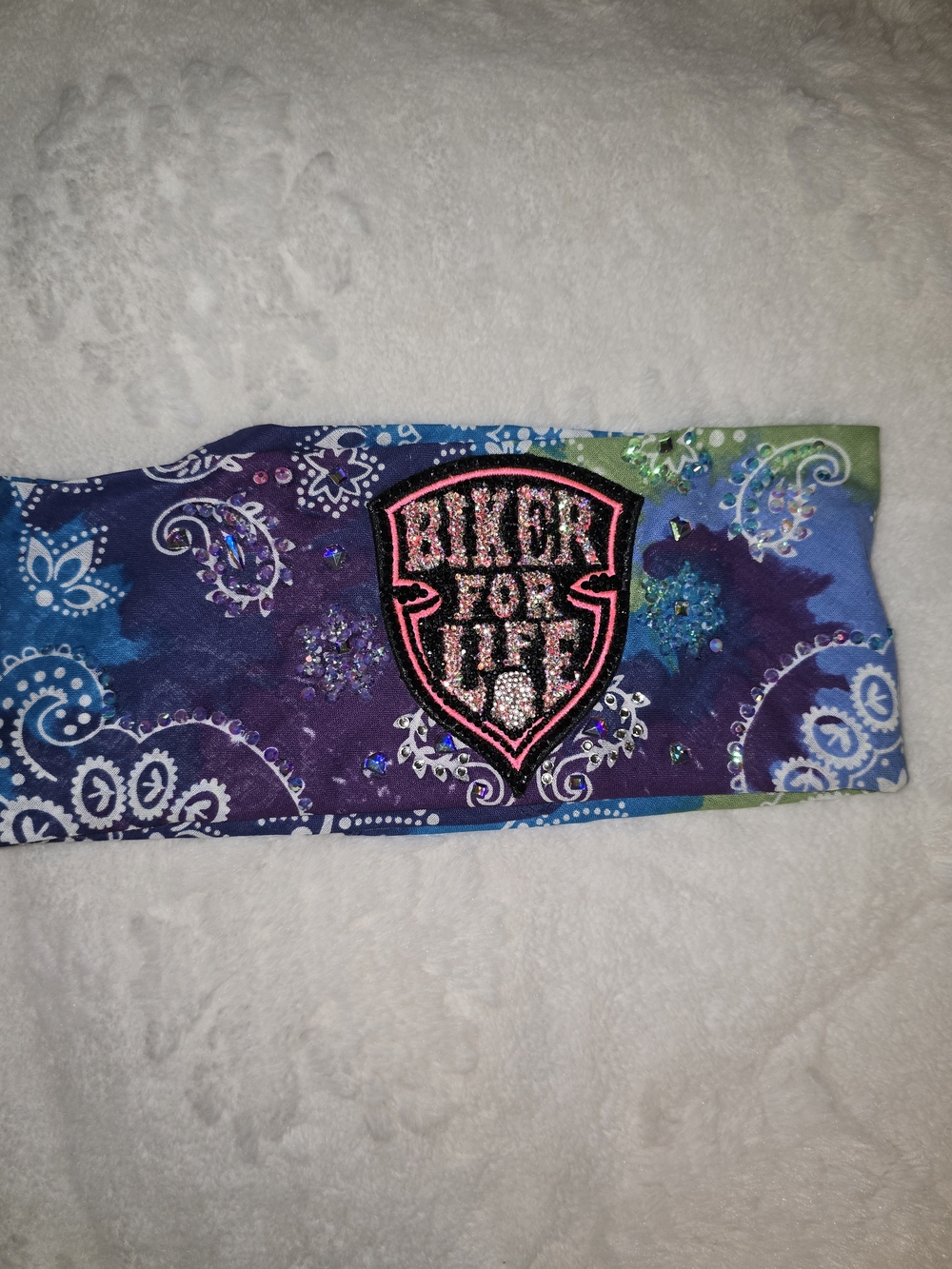 Biker For Life  womens Stretch Headband - Purple Tie-Dye